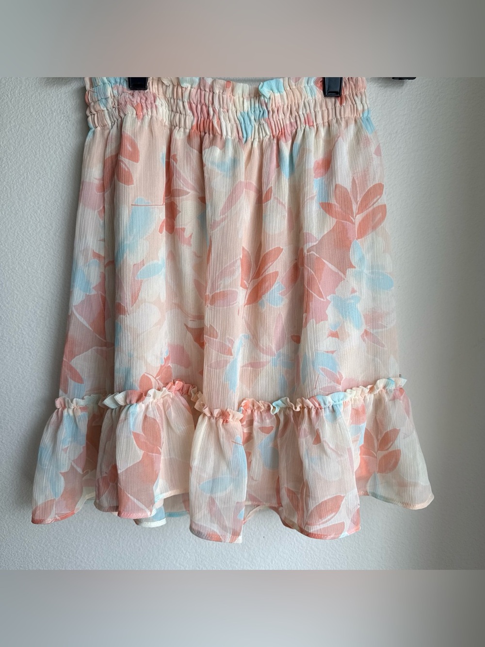 LC Lauren Conrad Peach and Light Blue Floral Ruffle Skirt
